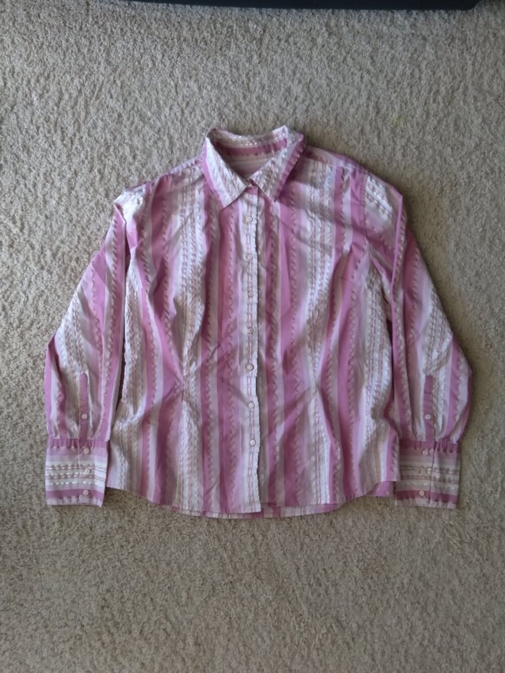Vintage Y2K Merona Pink and White Striped Cotton Blend lButton Down Size Large